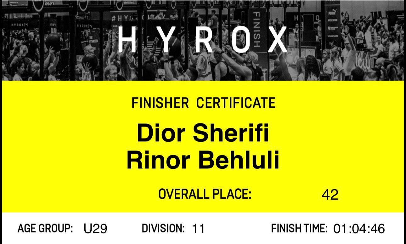 HYROX Finisher · Overall Place 42 — issued by HYROX · Division 11 · U29, 01:04:46