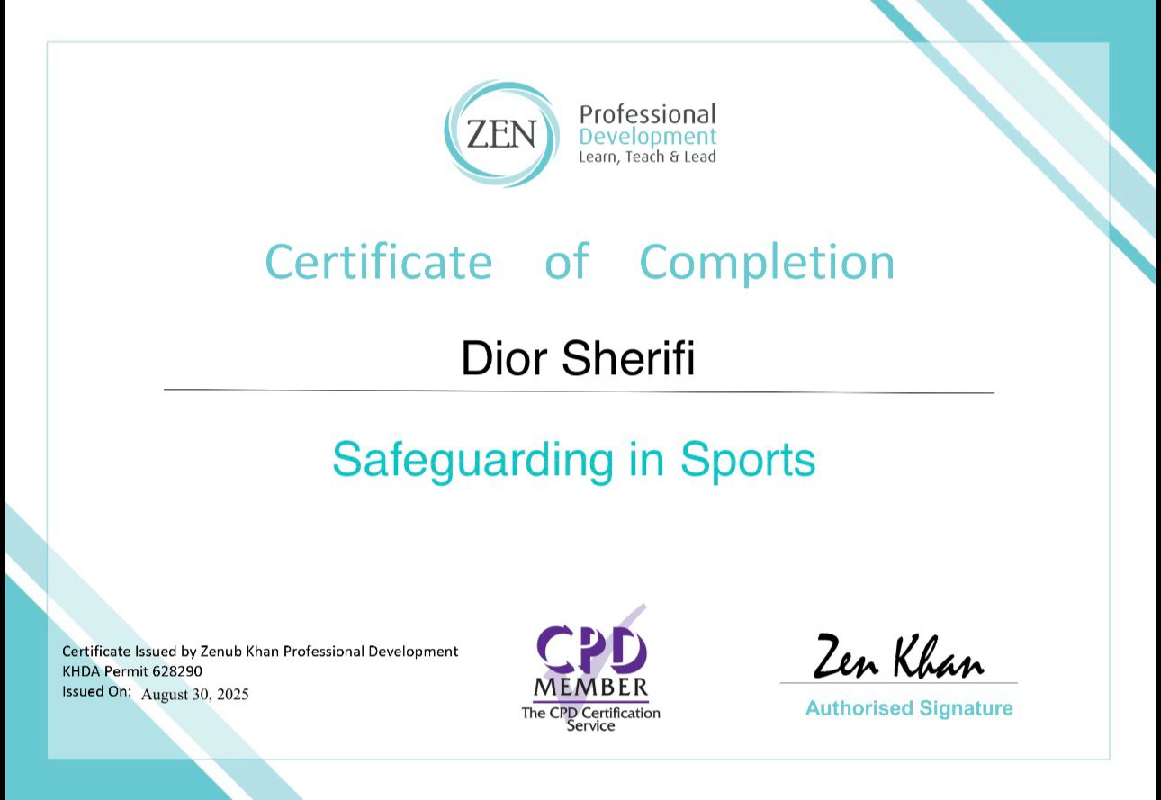 Safeguarding in Sports — issued by Zen Professional Development · CPD Member, 30 Aug 2025